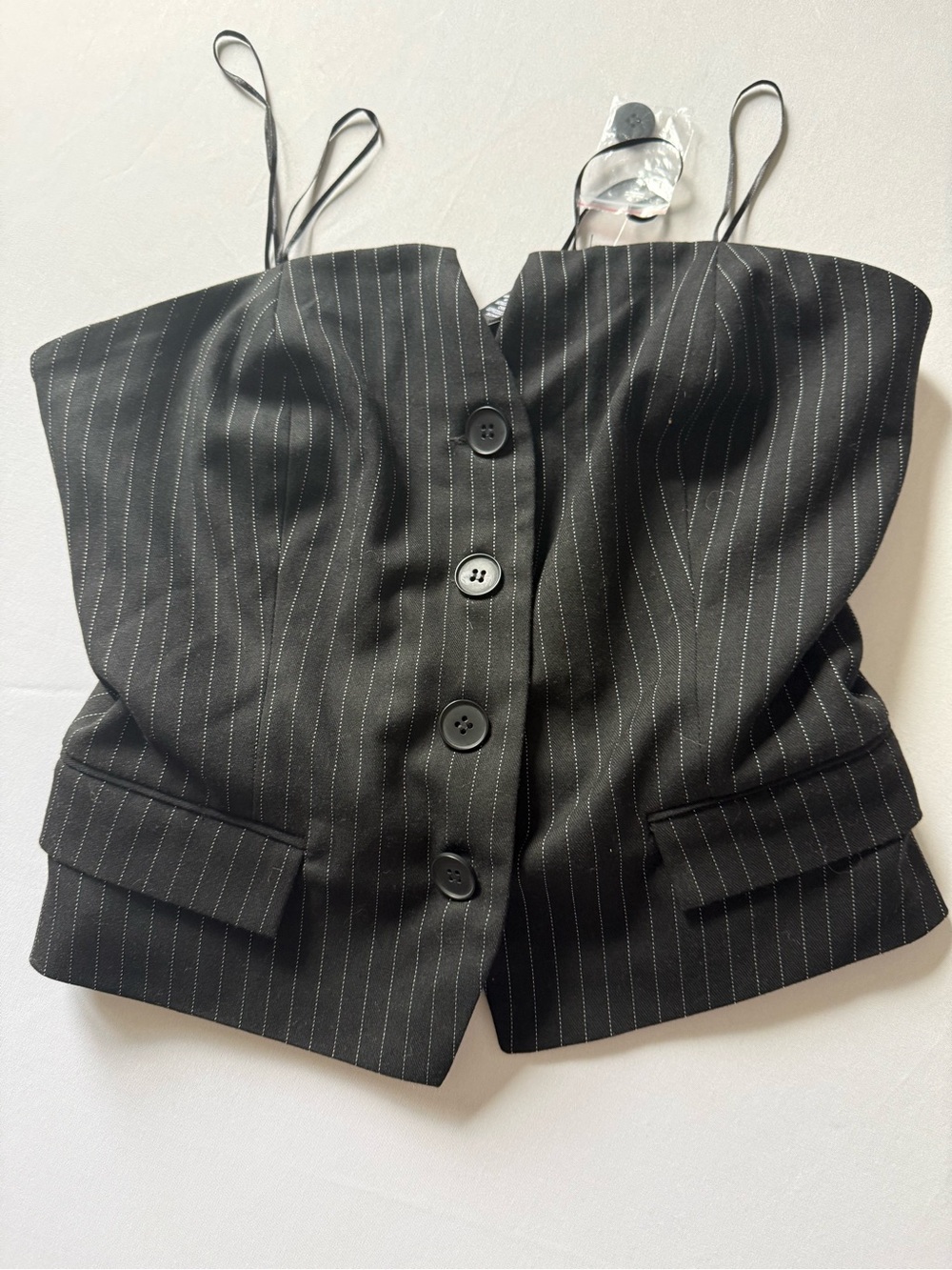 Sincerely Jules Black Smocked Top with Subtle Pinstripe